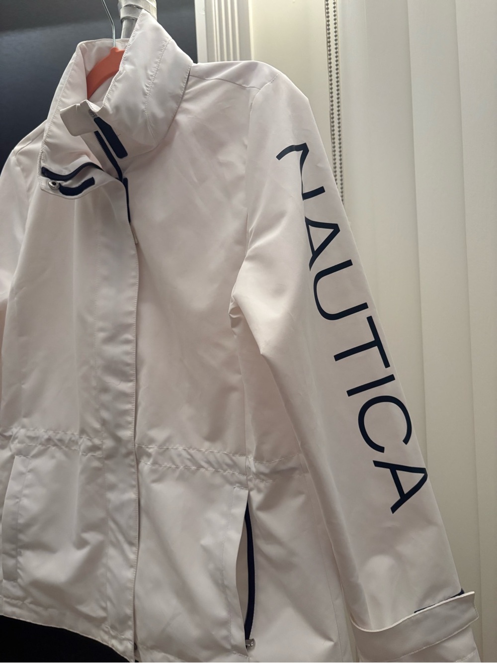 Nautica White Utility Shell Jacket with Logo Sleeve